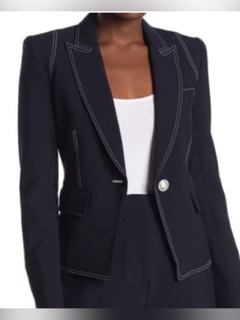 VERONICA BEARD Machenzie blazer in navy contrast trim dickey single breasted